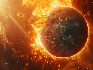 Burning earth in space