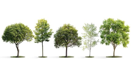 Tree Variety: A diverse collection of trees isolated against a clean white backdrop.