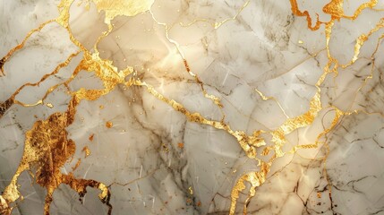 Luxurious White Marble Texture with Elegant Golden Swirls Background
