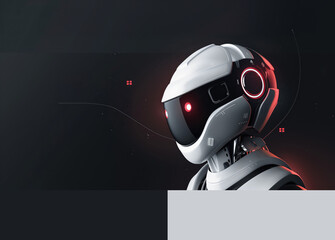 Futuristic modern white robot with glowing red eyes