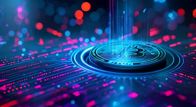 Crypto Bitcoins coins on financial blue background 3d	