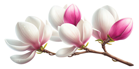 Graceful Awakening: Pink and White Magnolia in Bloom, PNG transparent image, AI generative.