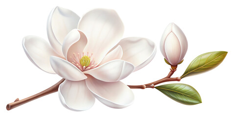 Graceful Awakening: Pink and White Magnolia in Bloom, PNG transparent image, AI generative.