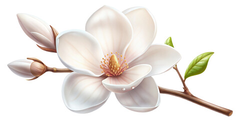Graceful Awakening: Pink and White Magnolia in Bloom, PNG transparent image, AI generative.