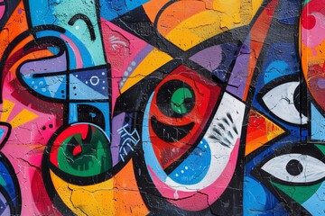Colorful urban graffiti with vibrant abstract shapes and dynamic lines. Graffiti background with street art, bright colors and expressive forms 