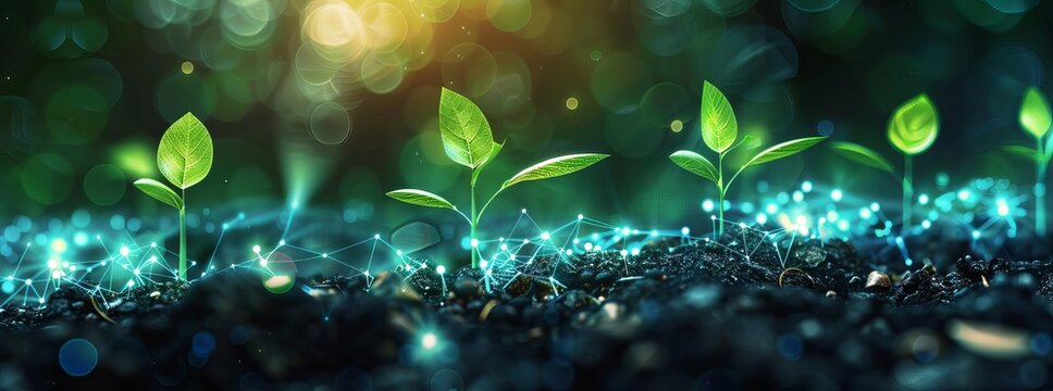 Digital evolution or seedling growth in futuristic polygonal style The concept of business and income growth and startup transformation Vector illustration, DSLR camera, 28mm lens,