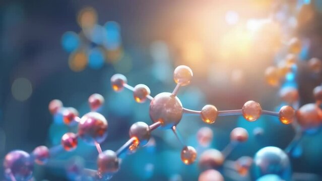 rendering of interconnected molecules with illuminated spherical nodes, representing complex scientific structures in a vivid abstract style