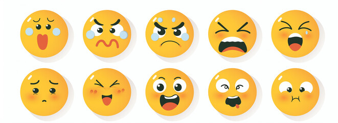 Fototapeta premium set of yellow emoji faces with different emotion