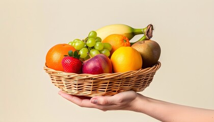 Wicker basket with fresh fruits