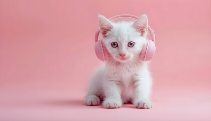 Kitten wearing DJ headphones