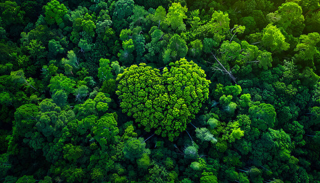 A heart shaped forest in the middle of green trees.