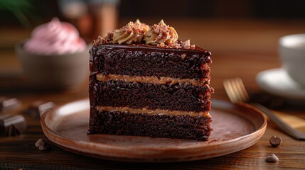 Decadent German Chocolate Cake Delight - 4K Wallpaper for Tea Time