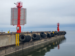 Navigation signs on a pier in port