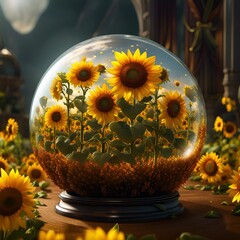 sunflowers inside a glass ball