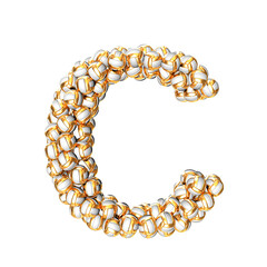 Symbol made of golden volleyballs. letter c