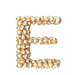 Symbol made of golden volleyballs. letter e