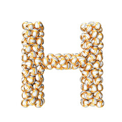 Symbol made of golden volleyballs. letter h
