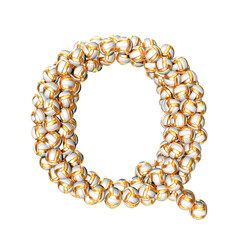 Symbol made of golden volleyballs. letter q