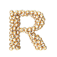 Symbol made of golden volleyballs. letter r