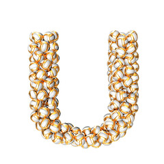 Symbol made of golden volleyballs. letter u