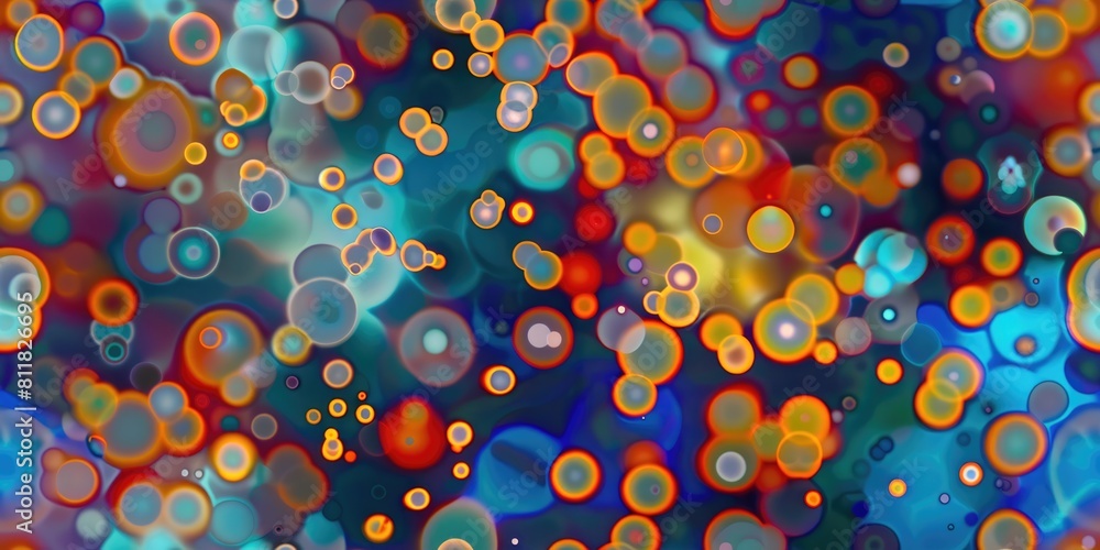 Poster spherical abstract painting with a blue and orange color scheme. aig51a.