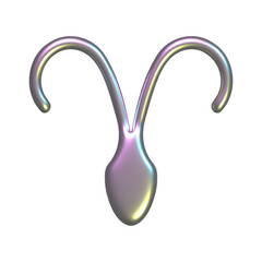 Realistic 3d Chrome metallic Zodiac sign Aries. Astrology symbol of the glossy metal 3D icon isolated on white background. Horoscope element, quicksilver effect vector illustration.