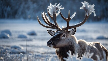 Icy Antlered Beauty, Majestic Reindeer Grace the Frozen Tundra Landscape