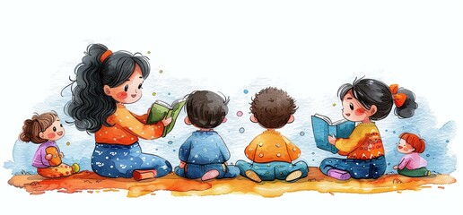 A group of children sitting on the floor and reading books.