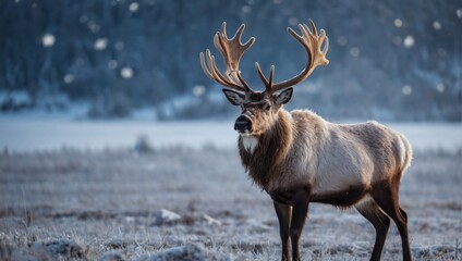 Icy Antlered Beauty, Majestic Reindeer Grace the Frozen Tundra Landscape