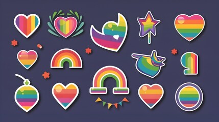 Vibrant LGBTQ Themed Stickers and Badges in Flat Design Style
