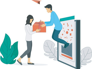 A man gives cashback to a female client