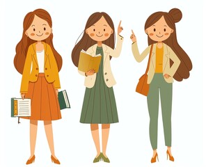 Four women wearing business suits and holding books and handbags.