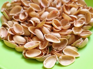 Close-up of pistachio shells