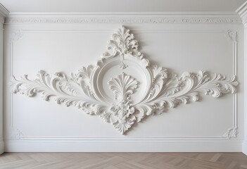 Obraz premium Luxury white wall design bas-relief with stucco mouldings rococo element