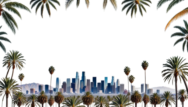 palm foreground skyline los trees angeles california skyscraper city pollution horizontal climate change architecture sunset tree sunrise beach america american building business coast day downtown - Powered by Adobe