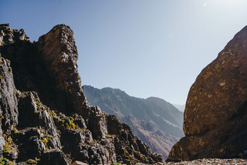 Toubkal National Park in Morocco is a landscape with rugged terrain. 
