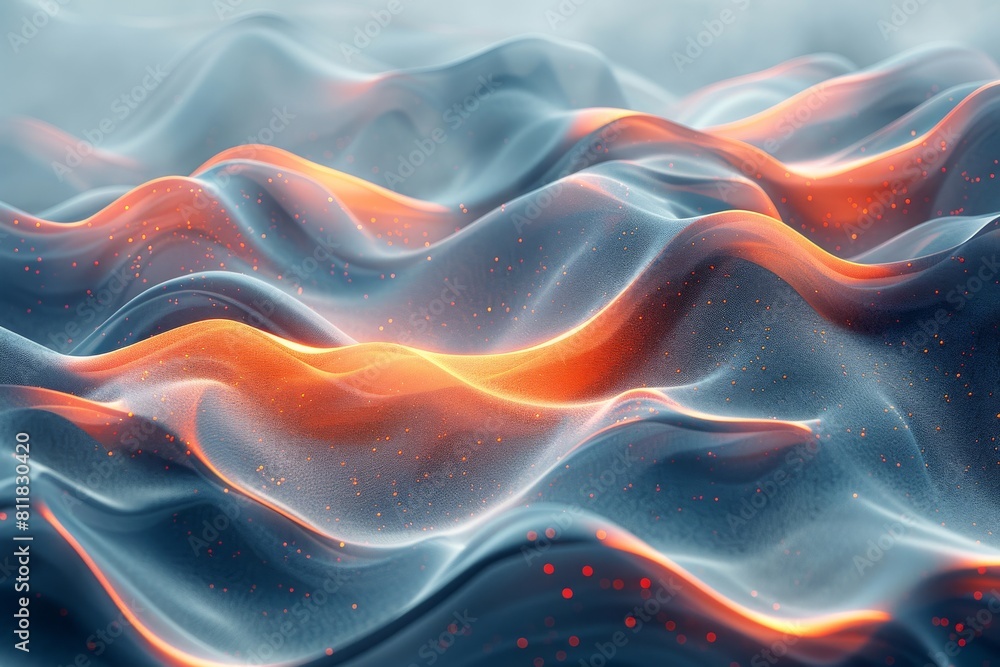 Poster this image features a digitally-generated abstract wavy texture with particles, glowing lines, and a
