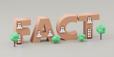 3d fact made of tiny houses on grey background, 3d render, sign