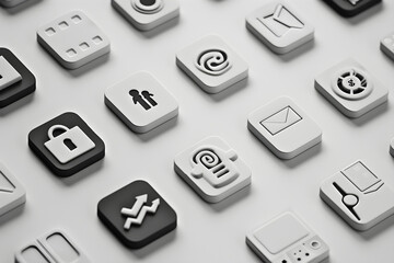 Collection of Simplistic Monochromatic UI Interface Icons on a Light Background