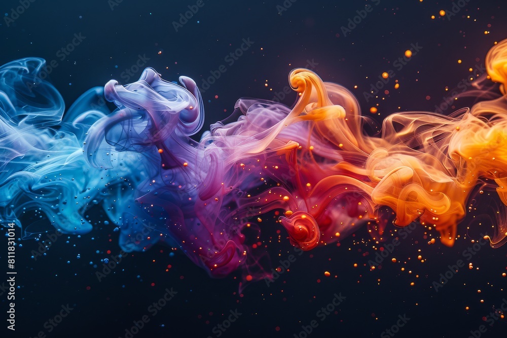 Poster ethereal digital fluid art with undulating waves of vibrant colors creating a sense of movement and 