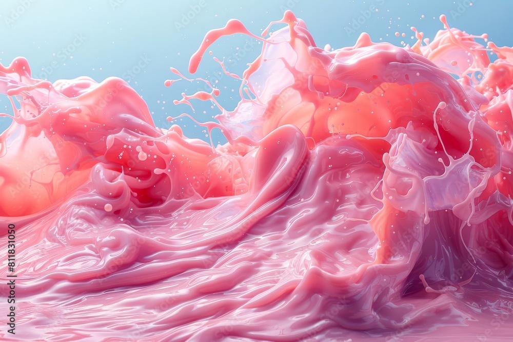 Poster an abstract representation of vibrant pink and blue paint dynamically splashing in the air, creating