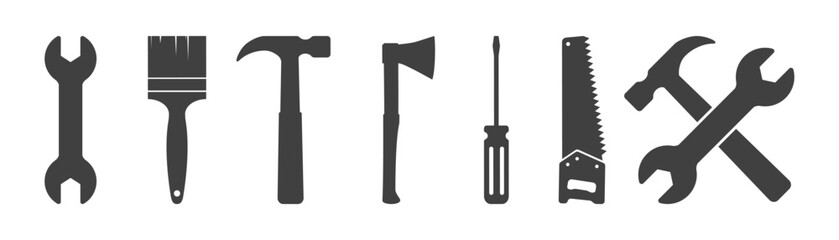 set of hand tools icons on white background