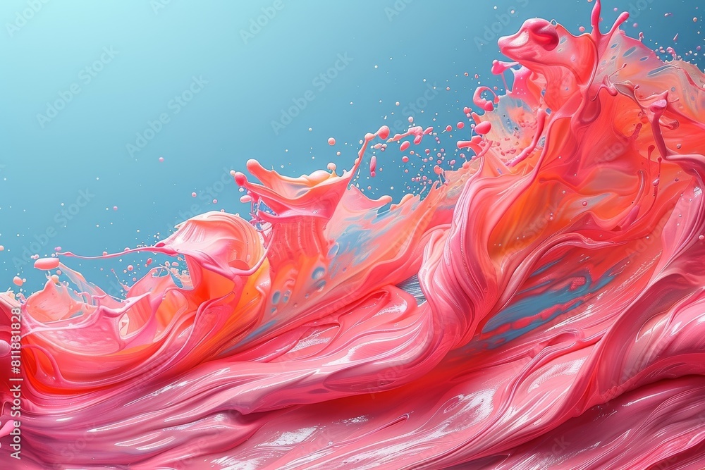 Poster a mesmerizing image of a vivid pink liquid in motion, captured in a fluid art style with splashes an