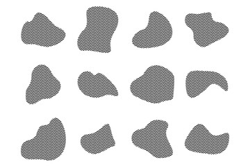 Blobs Fluid Shapes with Zig Zag Stripes pictogram symbol visual illustration Set