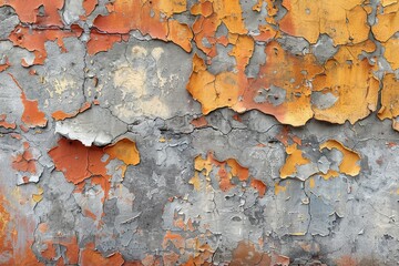 An abstract view of orange peeling paint on a grey wall, offering a rich tapestry of color and texture