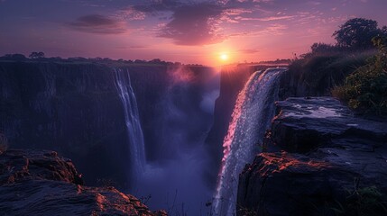 Vibrant sunset over the Victoria Falls