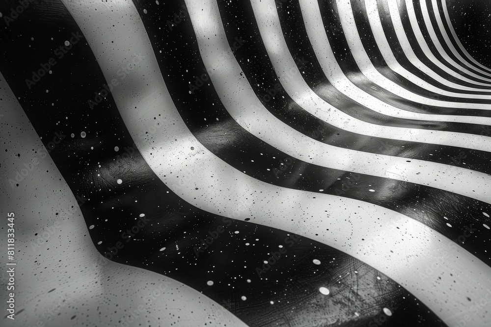 Poster high contrast black and white image featuring a mesmerizing spiral pattern with an optical illusion 