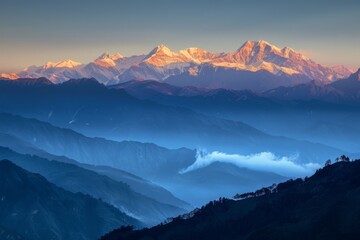 Witness the breathtaking beauty of a mountain range as it is gracefully outlined by the last rays of sunlight.