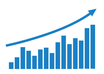 bar chart with blue arrow graph rising up business growth investment and trading profit