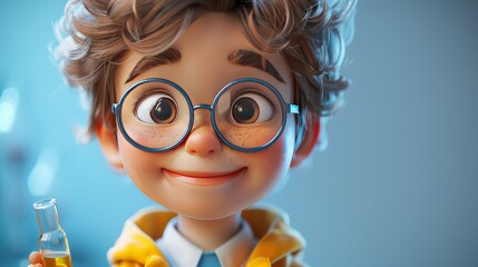 Portrait of a cute little boy with glasses. 3d